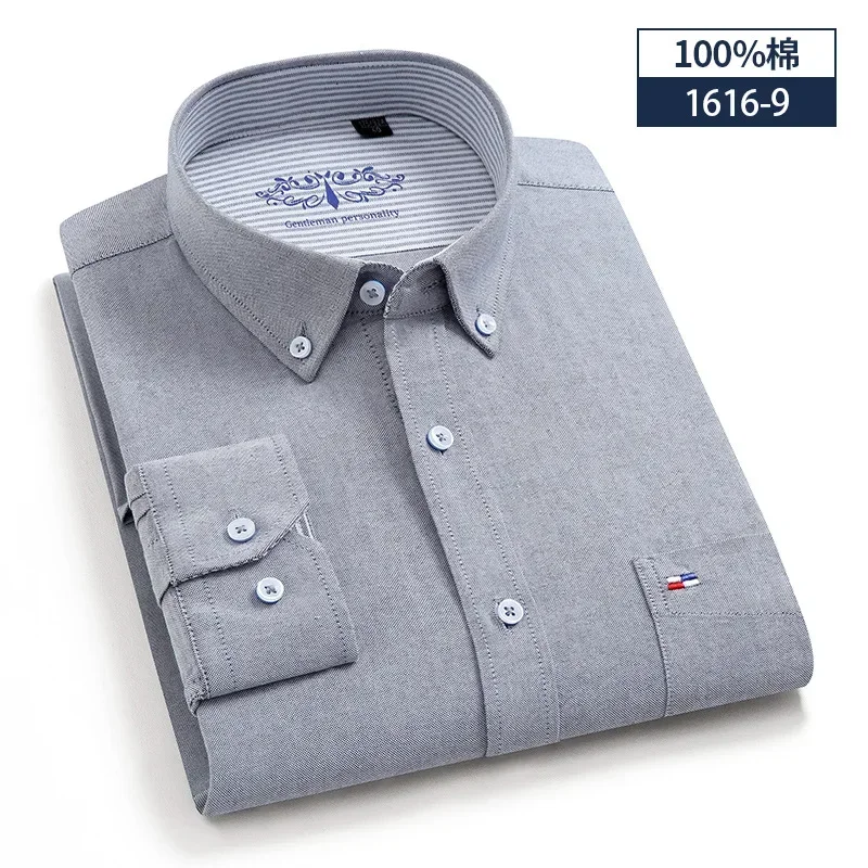 Men's shirt new 5XL 100% cotton Spring and autumn Oxford woven non-ironing anti-wrinkle check stripes casual slim fit