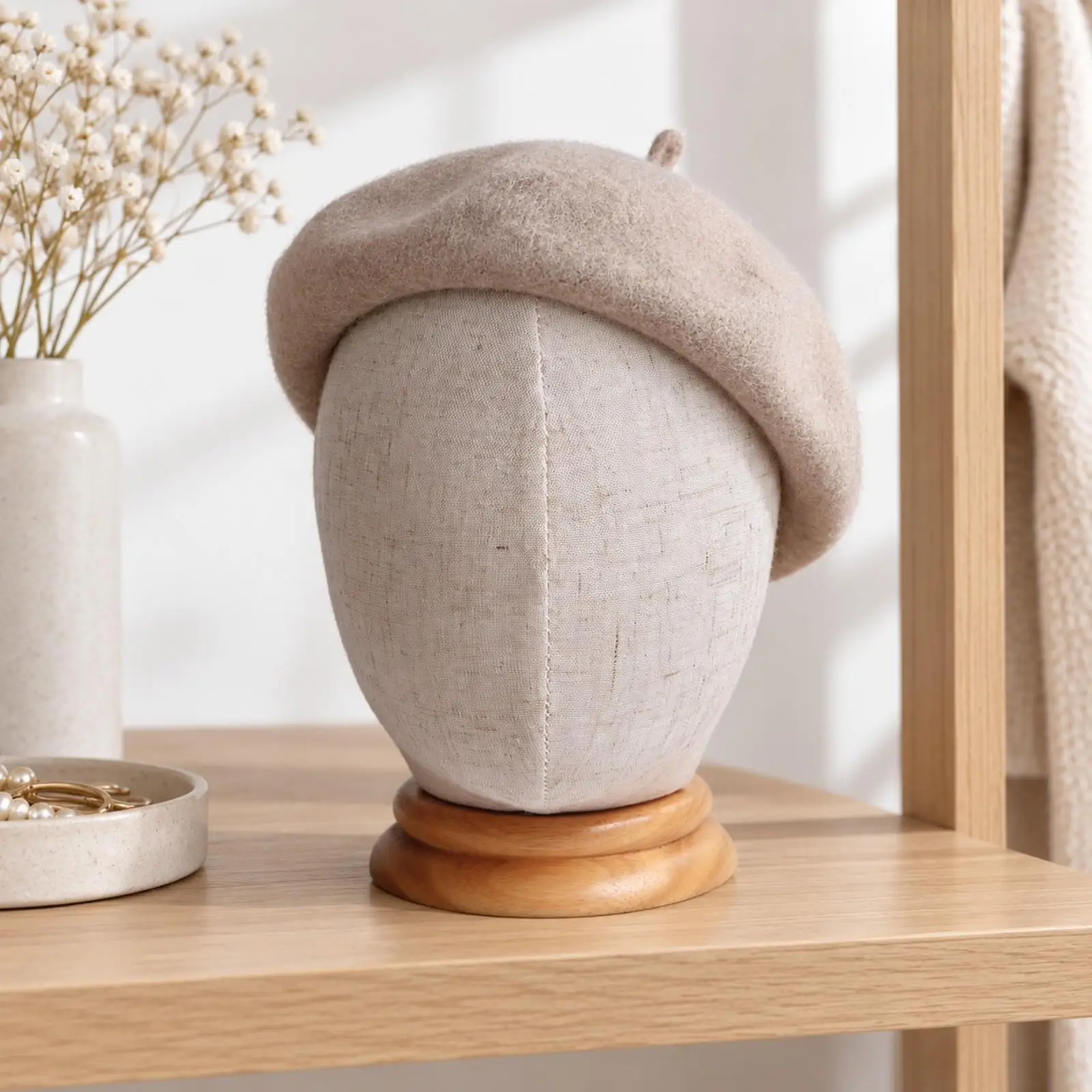 Mannequin Head Hat Stand with Cloth Cover Wood Base for Cap Display Home Styling