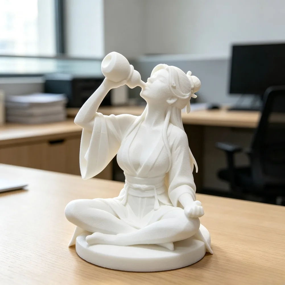 Hanfu Wine Immortal Figurine Cross-legged Ancient Chinese Lady Statue Unpainted White Model DIY Painting Desktop Ornament Gift