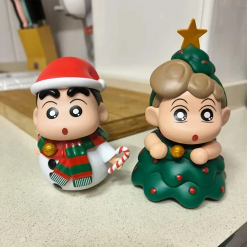 Anime Christmas Tree Himawari Figure Nohara Santa Claus Figures Cute Crayon Shin Chan Shinnosuke Figurine PVC Ornament Toys Gift