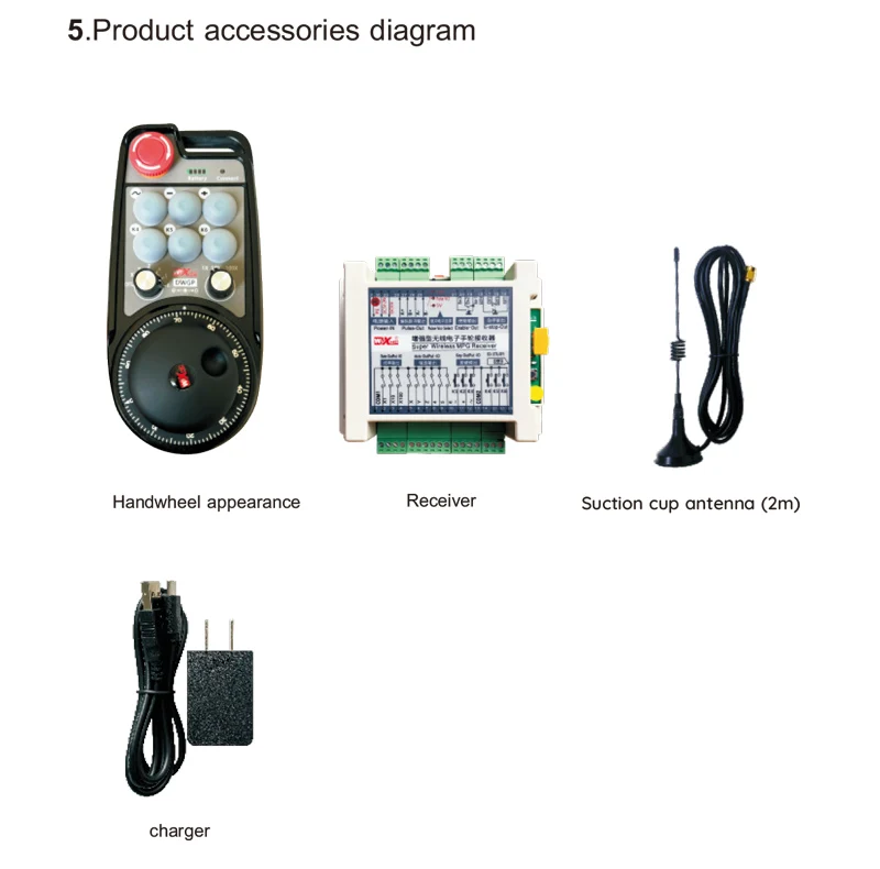 DWGP 6Axis CNC Wireless Mpg Handwheel 433Mhz Rechargeable Manual CNC Controller for Gantry Machine VMC LMC Machining Centre
