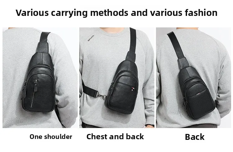 New 100% Genuine Leather Men's Chest Bag, Men's Crossbody Bag, Casual Fashion, Large Capacity Sports Men's Backpack