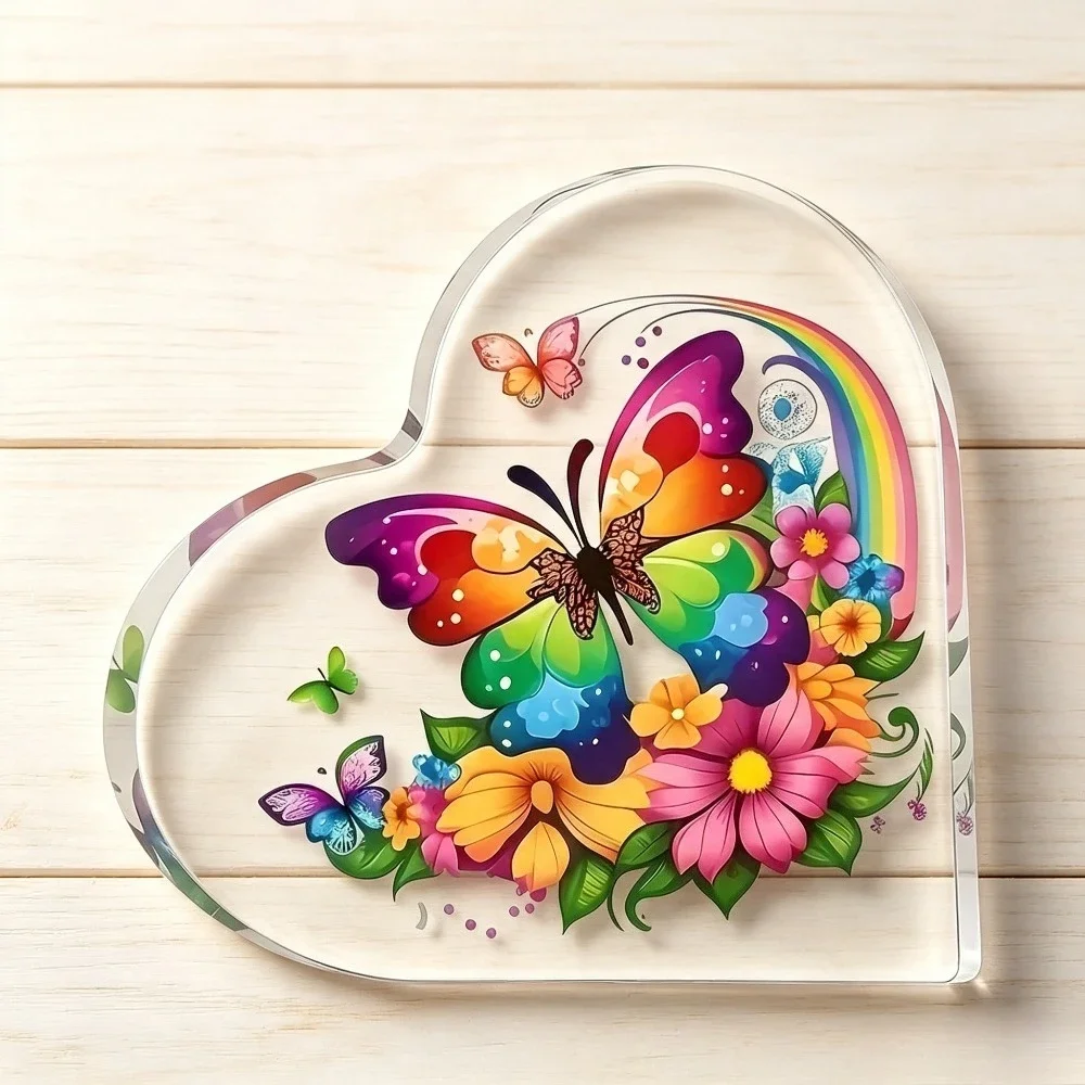CIFBUY Acrylic Heart Wall Decor 2D Flat Butterfly Ornament for Living Room Bedroom Home Decor Gift