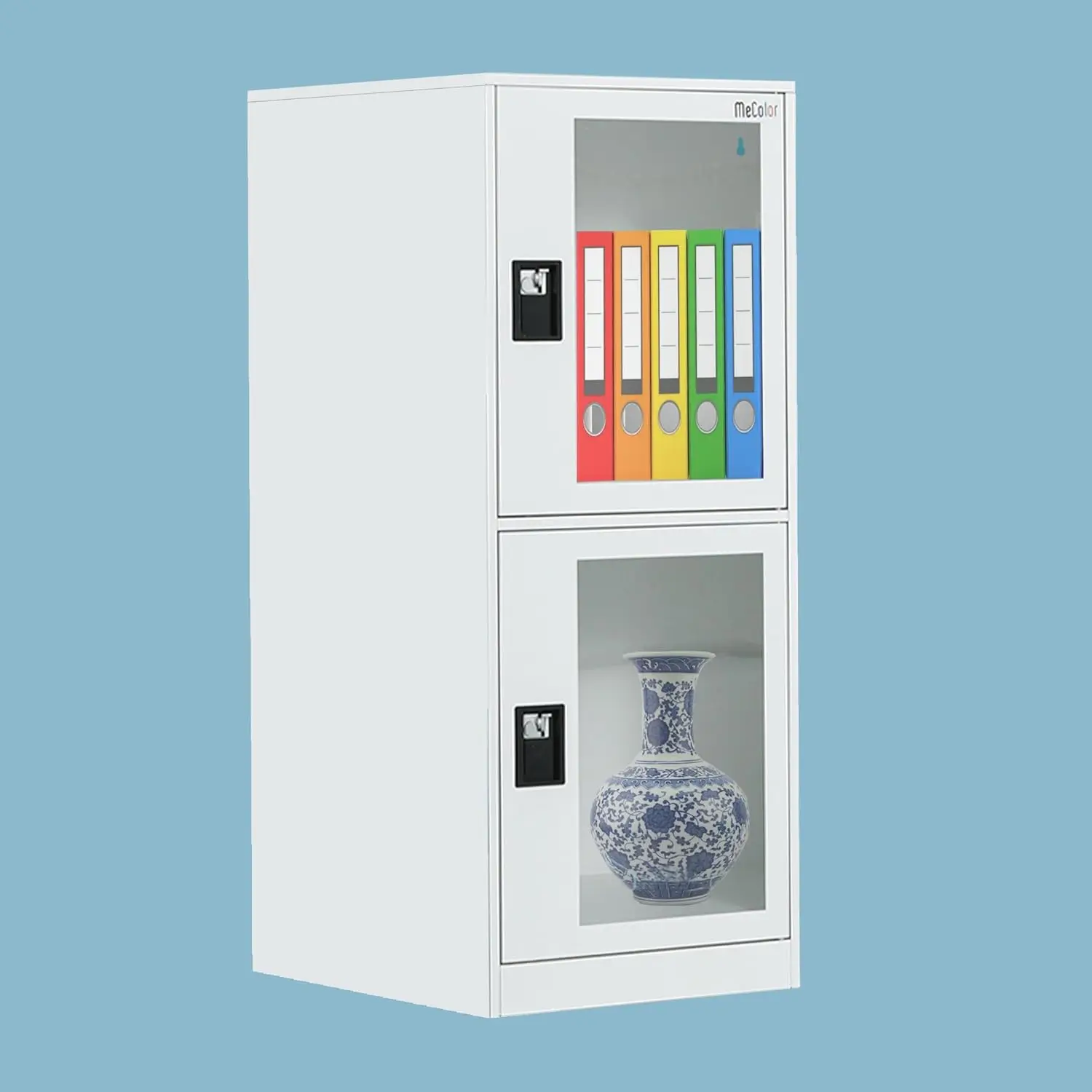 

Short Corner Storage Cabinet with Padlock Latch, Small Office Filing Cabinets with Transparent Doors, Metal Locker, Customized