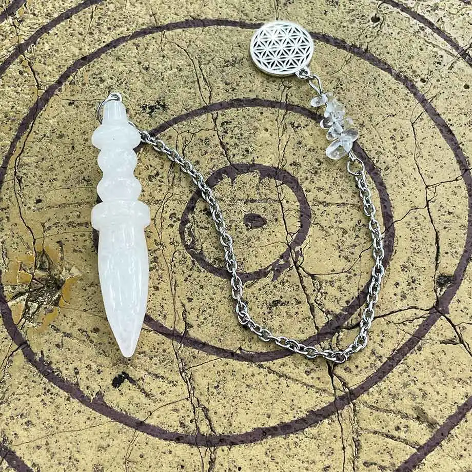Egyptian Thot Pendulum Dowsing Divintation Natural Stone Pendant Rock Crystal Clear Quartz Flower of Life Spiritual Pendulo x242