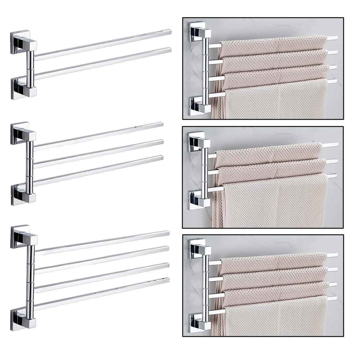 

Movable Towel Rack Stainless Steel 180-Degree Rotating Square Tube Towel Rack Bathroom Pendant