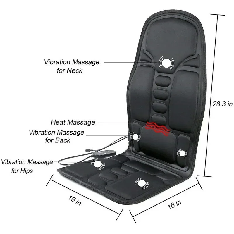 Aquecimento elétrico portátil vibratório volta massageador cadeira em carro de cussão escritório em casa lombar pescoço colchão alívio da dor esteira