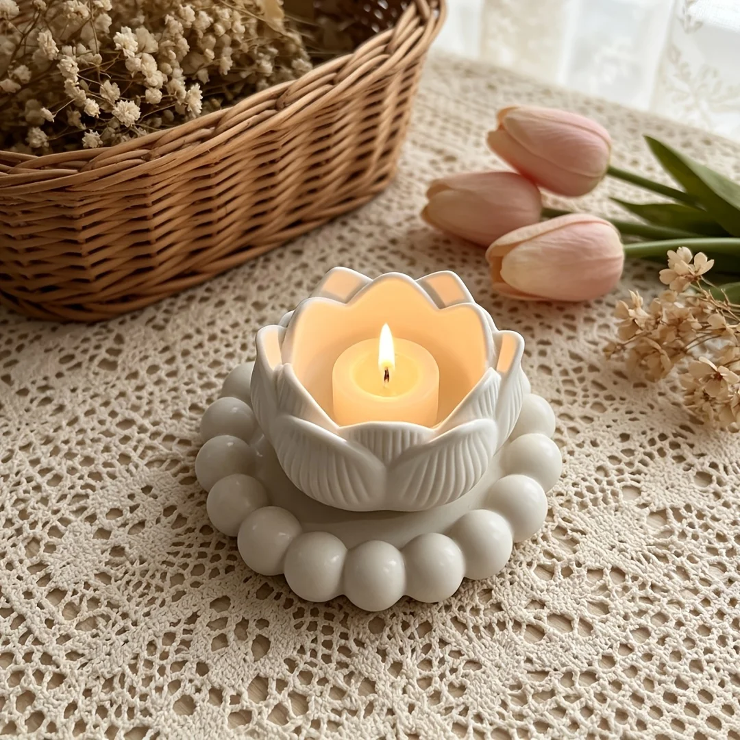 2pcs DIY Clay Molds Suitable for Handmade Crafting, Reusable Molds with Bubble Lace Plate & for Lotus Candle Holder Shapes