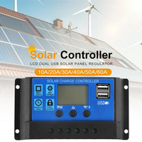 60A/50A/40A/30A/20A/10A 12V 24V Auto Solar Charge Controller PWM Controllers LCD Dual USB 5V Output Solar Panel PV Regulator