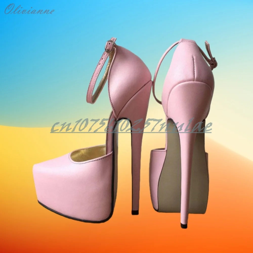 

Pink Sweet Matte Leather Pointy Platform Pumps Ankle Buckle Dance Stiletto High Heel Sexy 2026 Stage Women Shoes Para Mujere