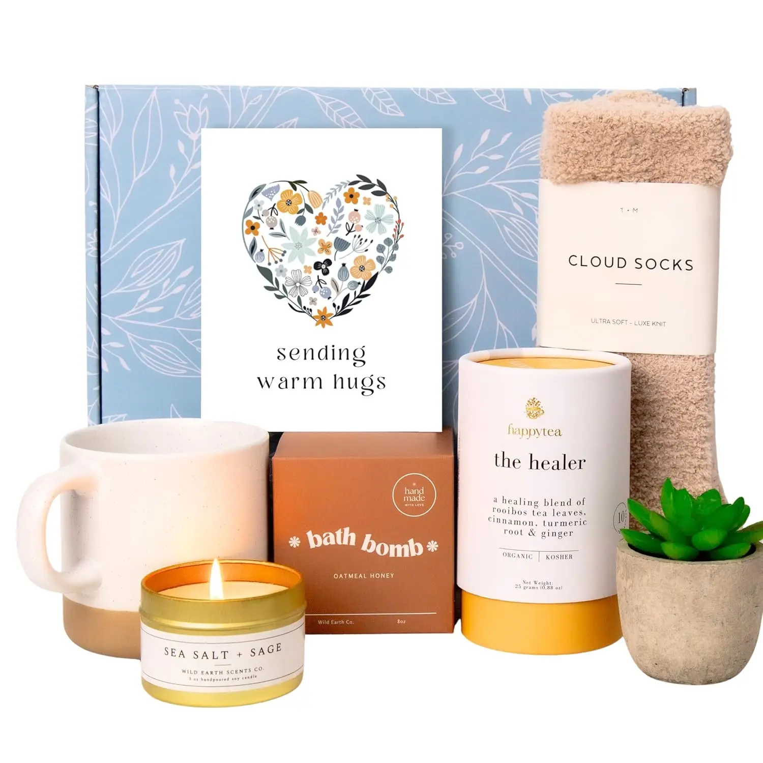 

Get Well Soon Gift Box for Women: Organic Self-Care with Bath Bomb, Socks, Mug, Tea Set & Candle - Feel Better Basket