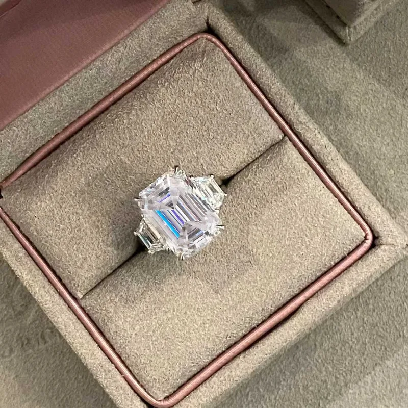 BXINY فاخر 10CT مشع/الزمرد قطع مويسانيتي خواتم 100% S925 الفضة 3-حجر الجليد قطع الماس النساء الرجال العصابات الزفاف مجوهرات #5