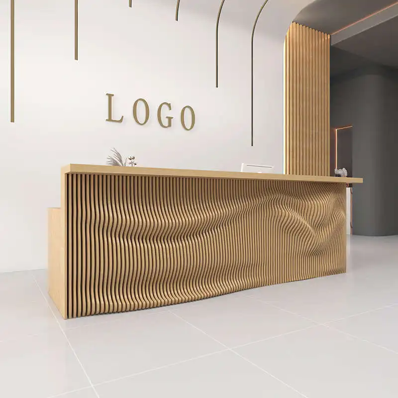 

Creative Design Custom Environmental Friendly Wooden Reception Table Hotel Front Desk Cashier Counter Reception Desks for Hall