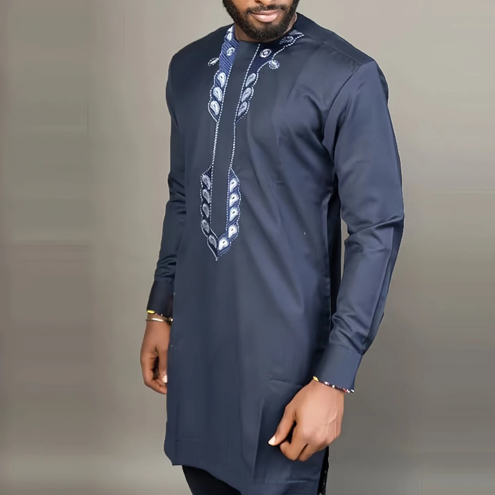 Kaftan Herren Outfits Hochzeiten Männer Sets bestickte Blumen Langarm Top Hosen afrikanische ethnische Casual Party 2 Stück Anzug Kleidung