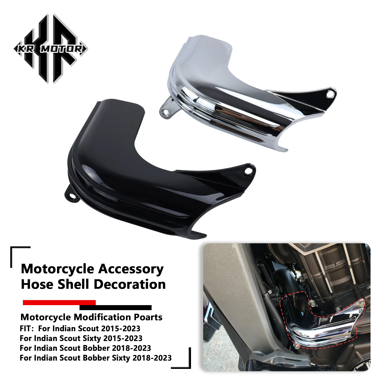 

KR MOTO Motorcycle Accessory Fit For Indian Scouts Bobber Sixty 2015-2023 Left Hose Decorative Shell Protect Casing Chrome Black