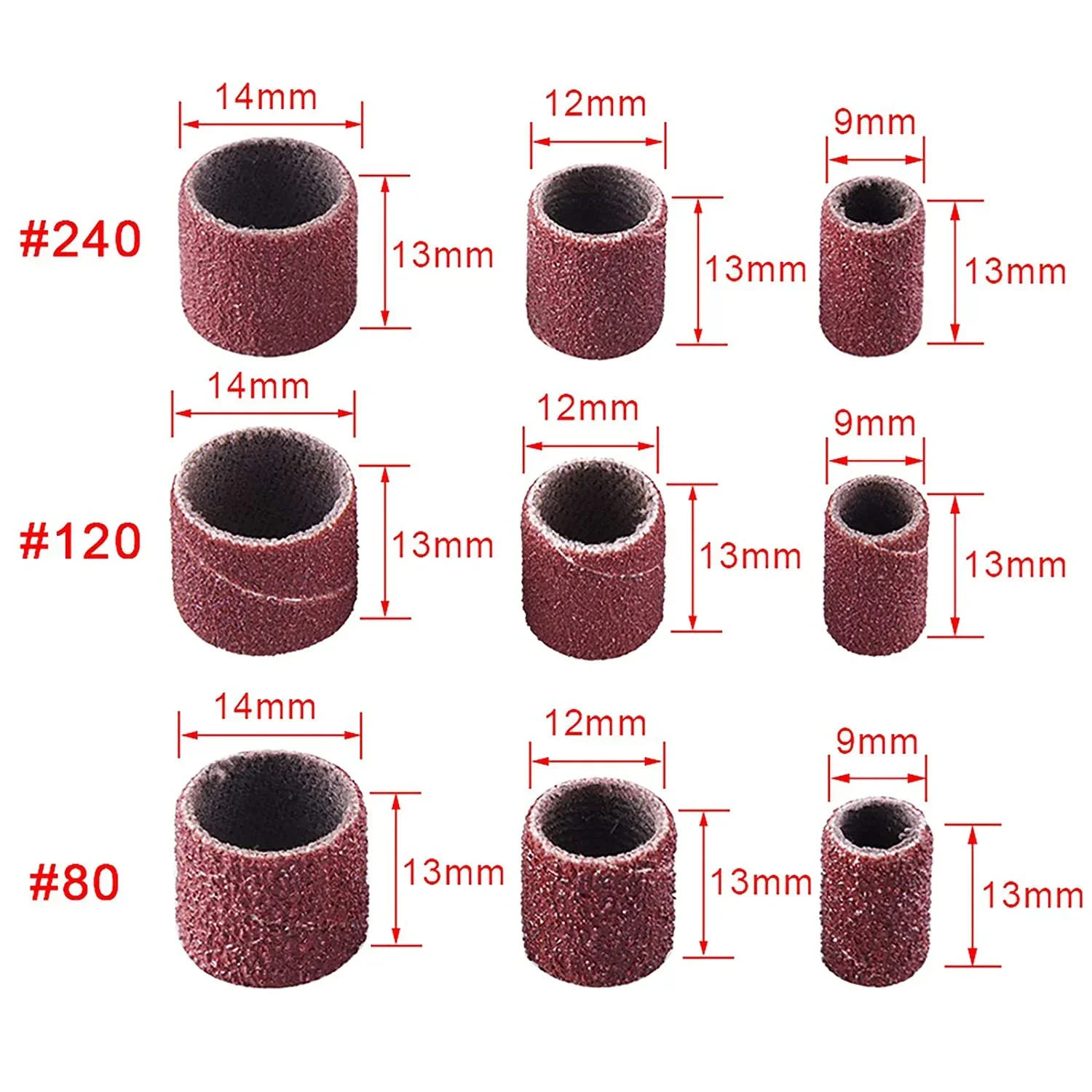 Sanding Drum Set Sanding Cap Bands For Electric Manicure Machine 80-600 Grit Nail Drill Dremel Grinding Bit Files Pedicure Tool