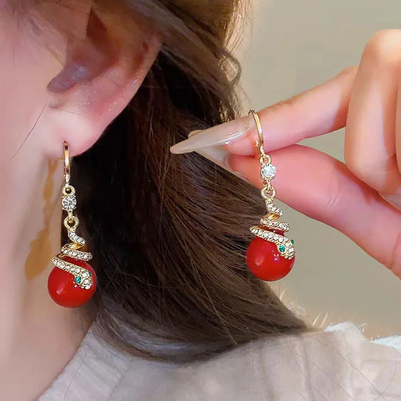 Elegant Woman Red Earrings Mimicking Pearl Earrings With Retro Flair Party Wedding Jewelry Birthday Gifts