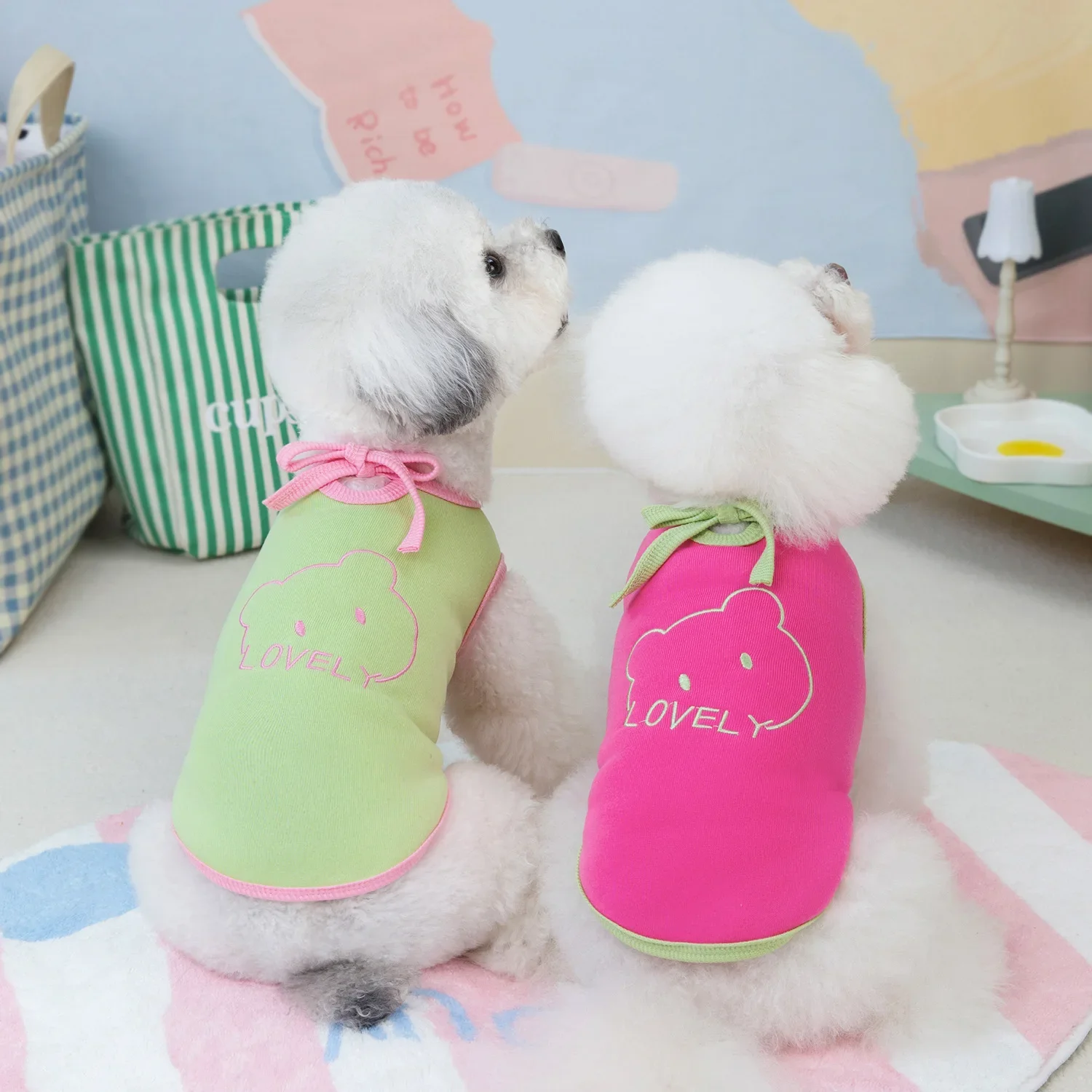 Pet Contrasting Vest Dog Base Shirt Cartoon Teddy Bear Dog Hoodie with Plush Puppy Fur Coat Pet Clothes Puppy Christmas Clothes