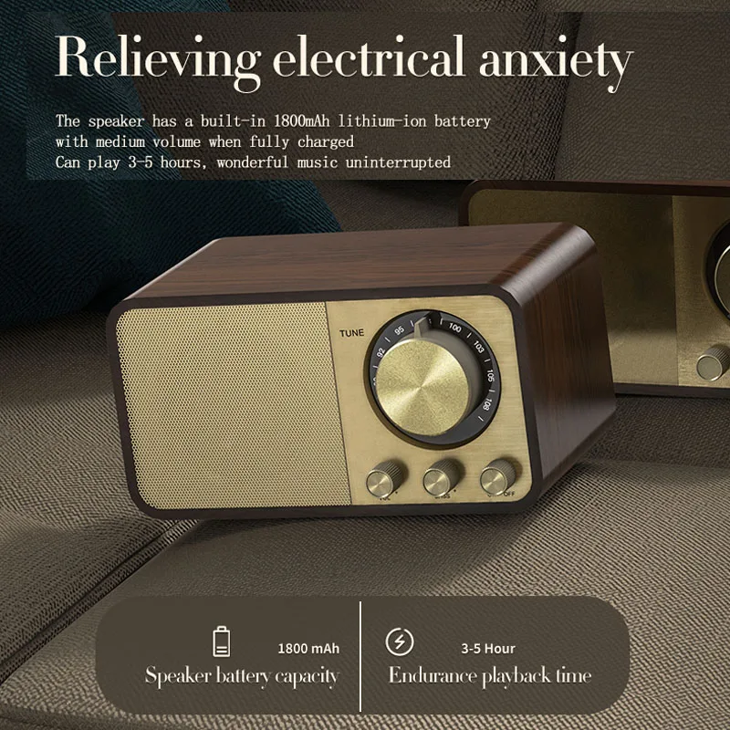 راديو FM لاسلكي محمول ، خشب الجوز العتيق ، مكبر صوت بلوتوث ، مكبرات صوت ، جهاز استقبال لاسلكي ، بطاقة TF ، USB ، جهير ثقيل ، ريترو