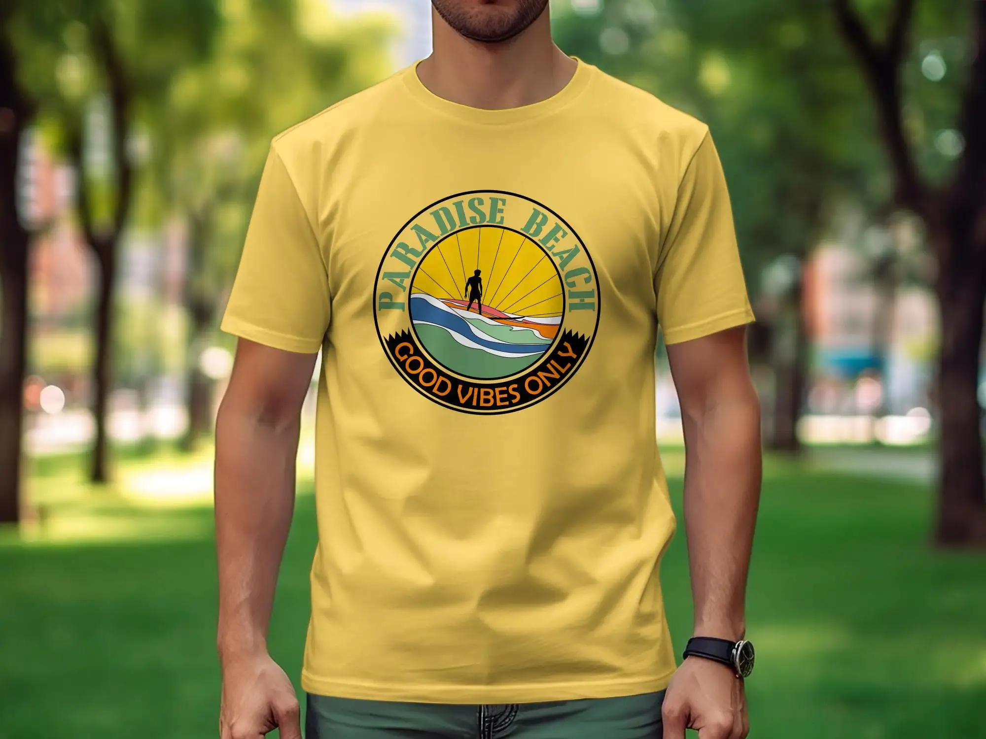Пляжная футболка Paradise, круглая Дизайнерская футболка с надписью Good Vibes Only Sun Surf в винтажном стиле