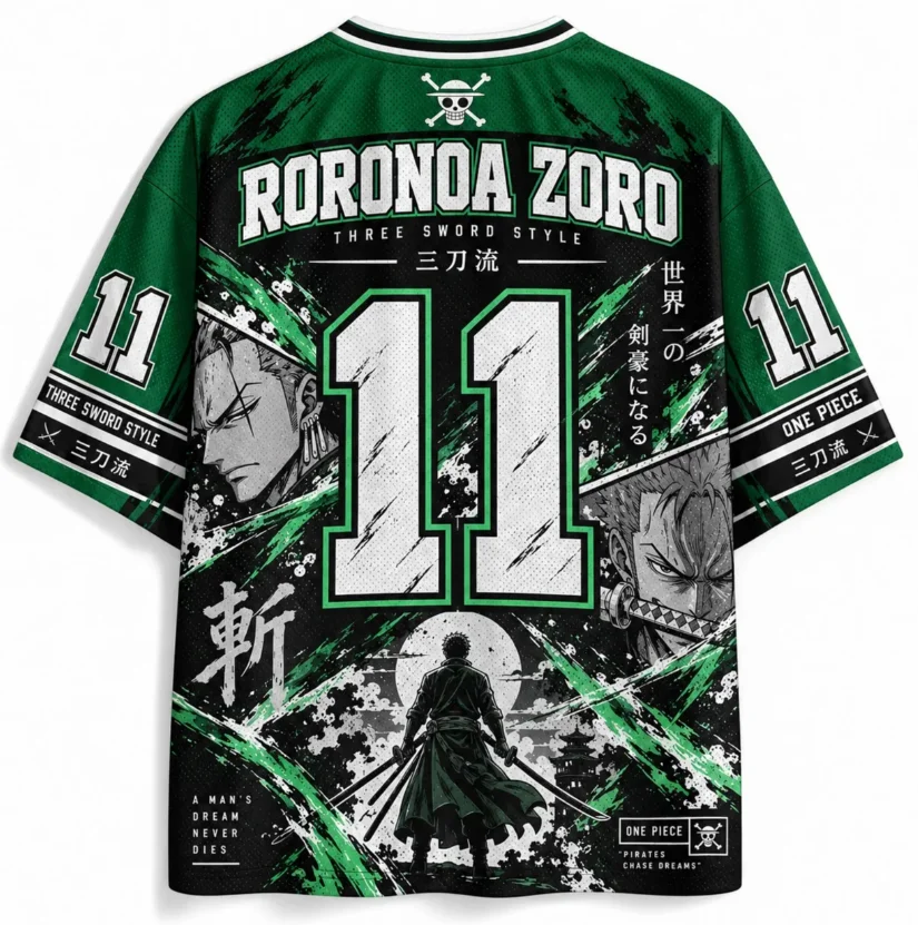 One Piece: Roronoa Solon Printed Mesh Sport Speed Dry V-neck Anime Pirate Solon Manga Collage Pattern Number 11 Sports Top
