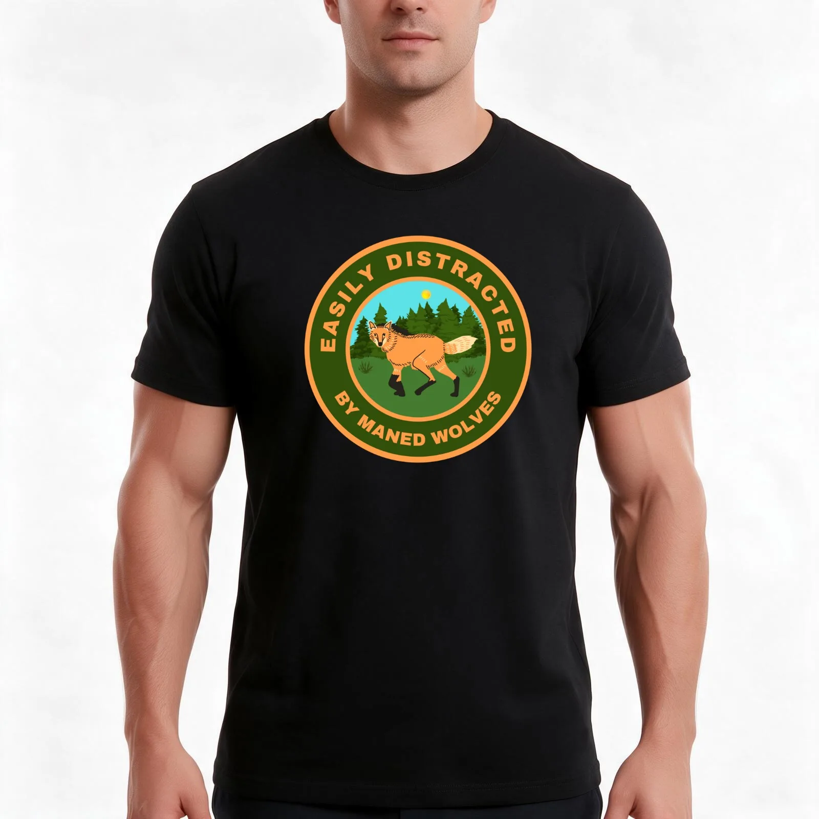 Easily distracted by Maned Wolves T-Shirt, Summer Casual Cotton Tee, Oversized Streetwear Tops, Vintage Graphic Print