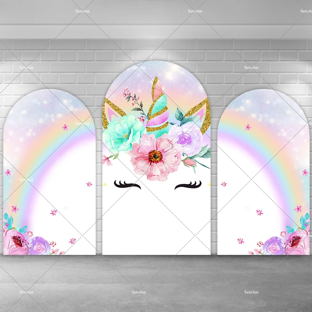 

Rainbow Unicorn Theme Arch Backdrop Chiara Wall Party Decor Girls Newborn Baby Shower 1st Birthday Arched Photography Background