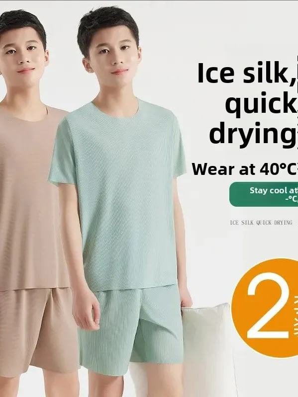 

Летняя одежда из модала Ice Silk ort Sve Тонкая модель Комплект домашней одежды для студентов и подростков Удобная дышащая футболка...