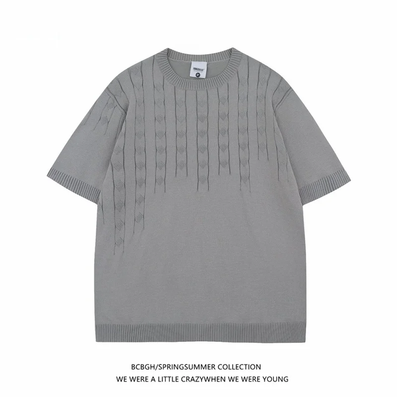 

Loose Fit Knitted ort Sve T-irt ex Summer New Sle Pure Color High End Feeling f Sve Top for Youth Daily Wear