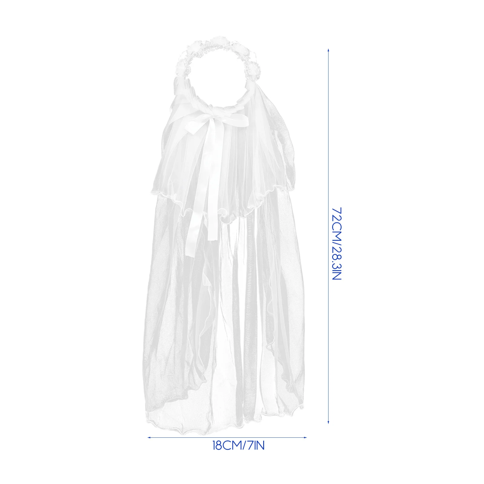 

Two Layers White Floral Hair Wreath Veil for Flower Wedding Party Crown with Dangling Beads Chiffon Lace Headpiece Rose