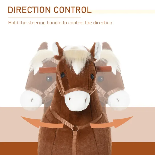 子供用乗馬玩具、簡単に動く車輪付き、柔らかく抱き心地の良い体、5歳から16歳までの子供向けの大きなサイズ、ブラウン