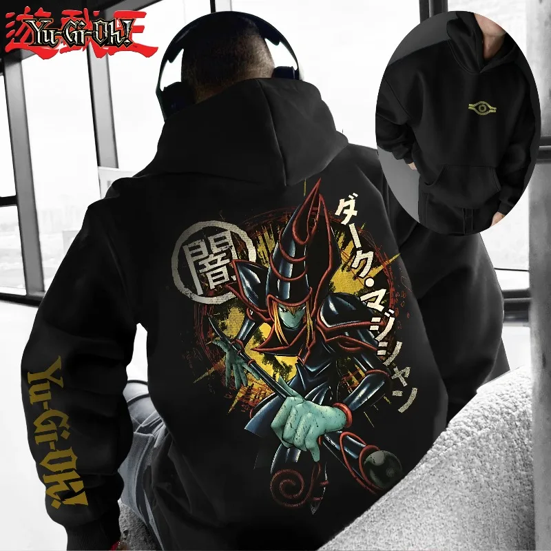 

25 Genuine Bandai Authorized Yu Gi Oh Black Wizard Printed Men's Autumn and Winter Thick and Wide Y2K Halloween COS Wide Hoodie