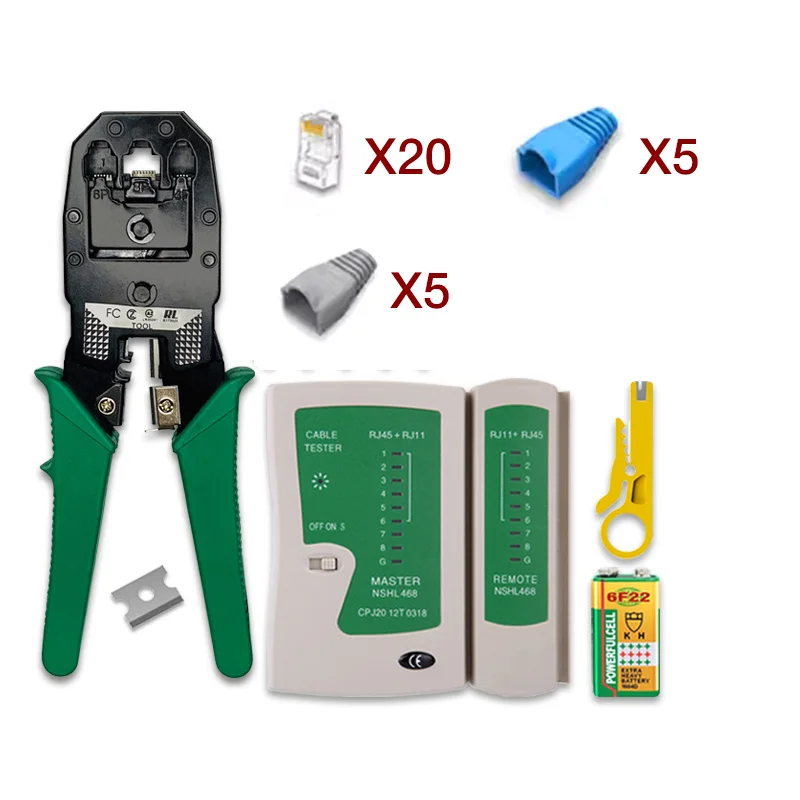 Herramienta de prueba de Cable de red LAN Utp, destornillador, pelacables, conector RJ45 RJ11, alicates de prensado de red de ordenador, juego de