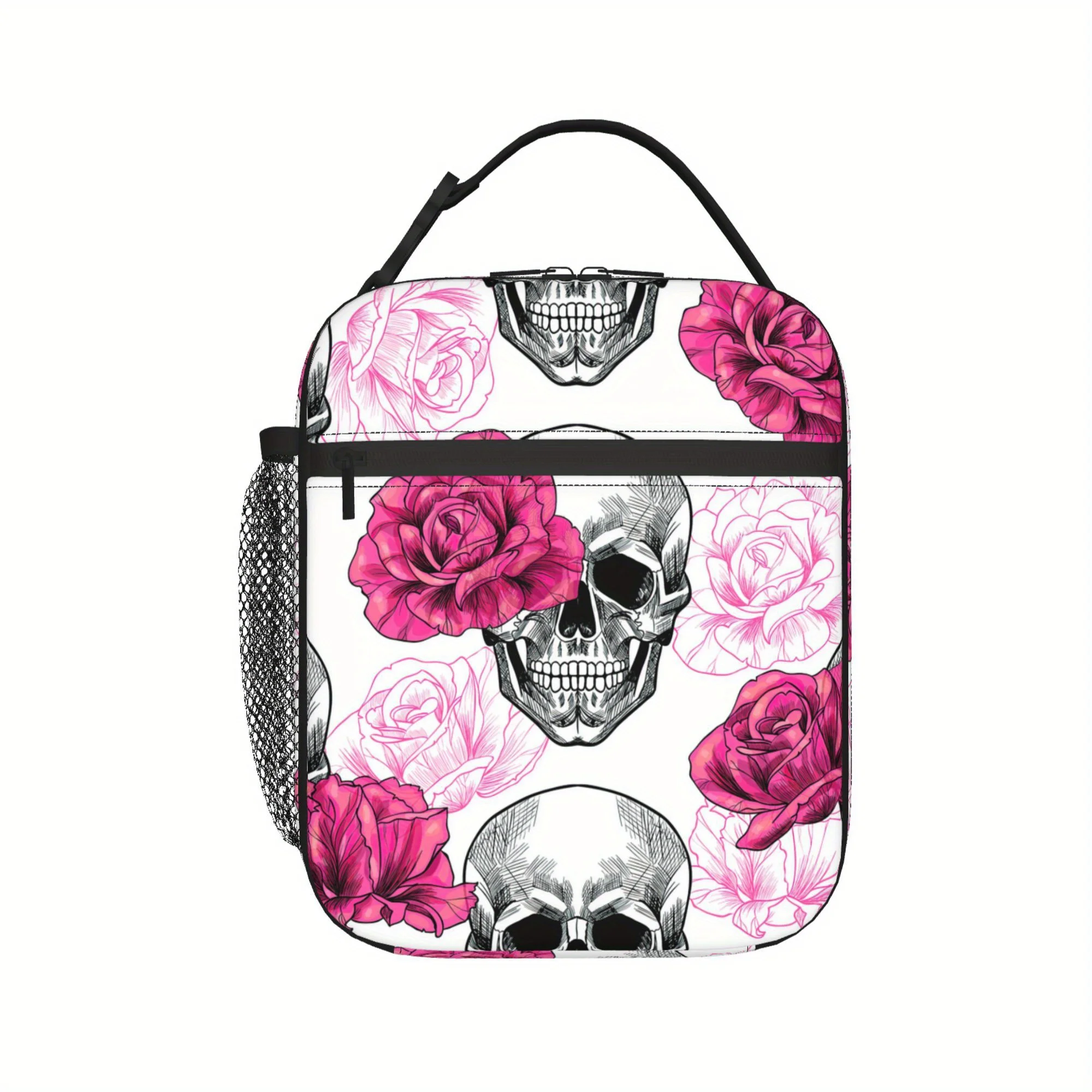 

1pc [2D flat printing] Skeleton Insulated Lunch Bag Unisex Reusable Lunch Box Suitable for Office Picnic Hiking Beach Handbag Ad