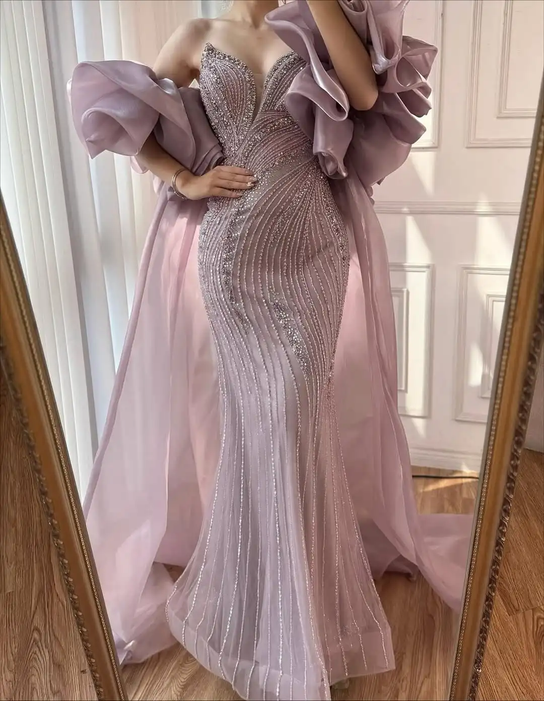 

Новый дизайн, роскошное платье с бисером и блестками, милое оборками и шлейфом, модное очаровательное вечернее платье русалки для выпускного вечера, вечернее платье