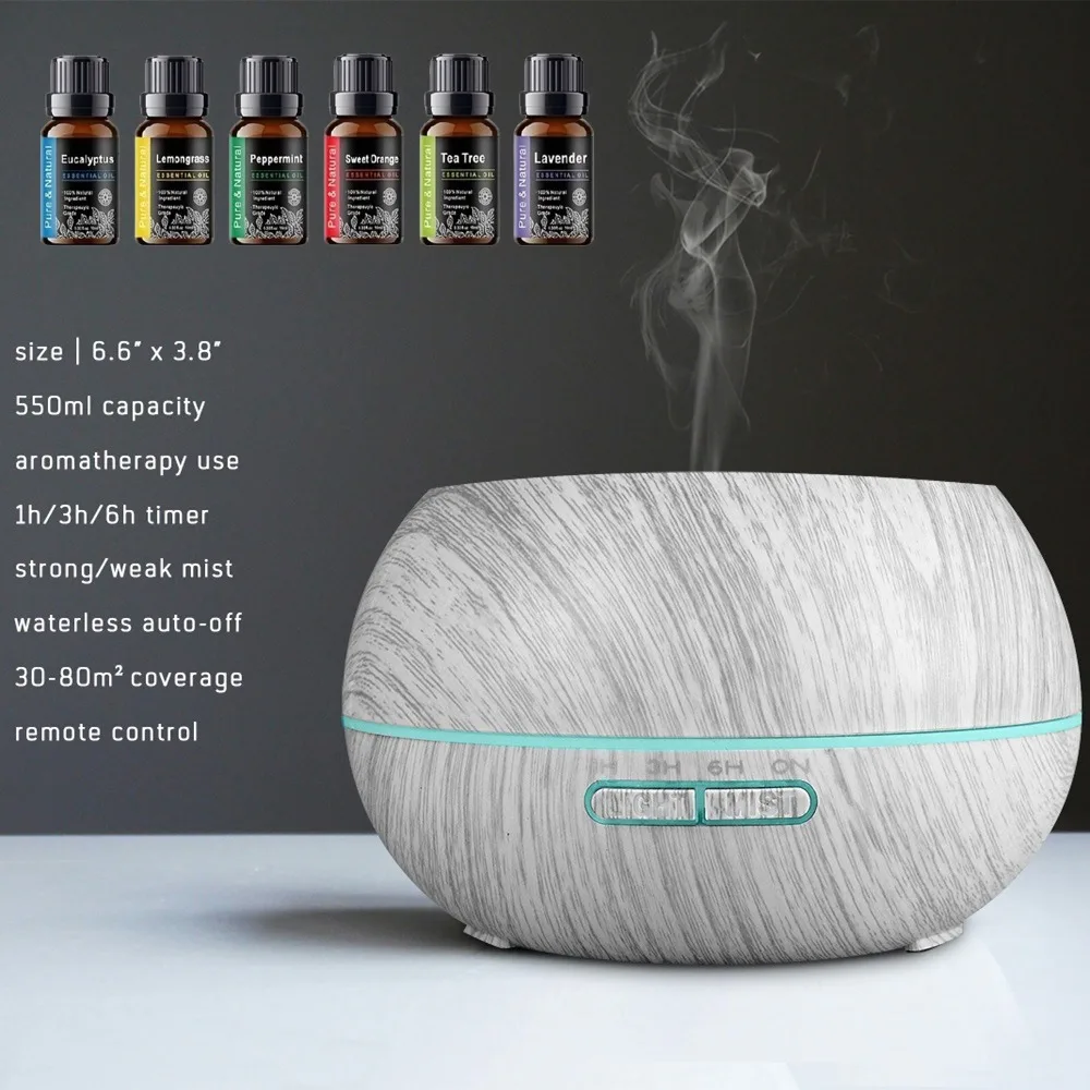 

Diffuser For Home Gift of Wellness Premium Wood Diffuser Set w/6 Essential Oils Remote Perfect Housewarming/Christmas Presen
