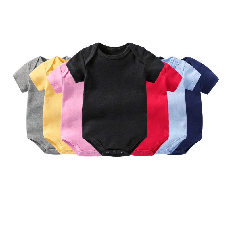 

Newborn Baby Unisex Onesies 0 To 24 Months 100% Cotton Short Sleeve Solid Color Bodysuits Summer Baby Boys Girls Clothing