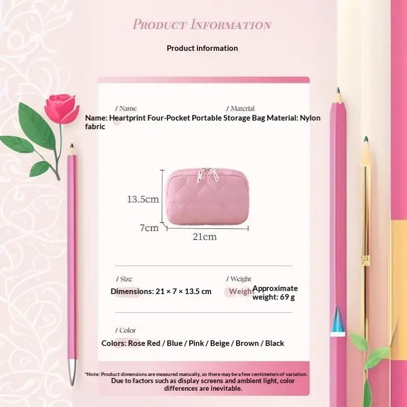 Niedliche, gesteppte Kosmetiktasche mit weichem, flauschigem Herzmuster, großes Fassungsvermögen zur Aufbewahrung von Make-up, ideal für Reisen. – Detail 11