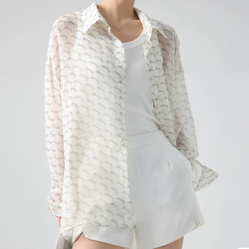 Thin Chiffon Long Sleeved Sunscreen Shirt Female Blouse Draped Tops Summer Outwear New Blouse Jacket