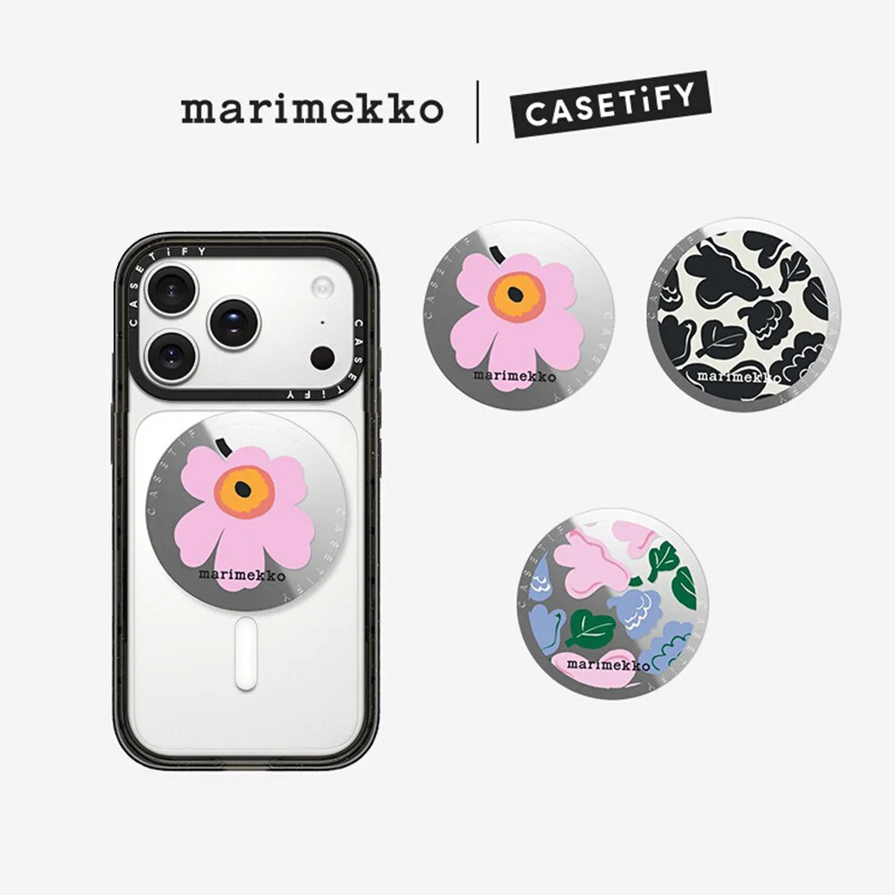 CASETiFY Marimekko Estampado Unikko / Estampado en blanco y negro |   Soporte Magnético para Espejo, Universal para MagSafe