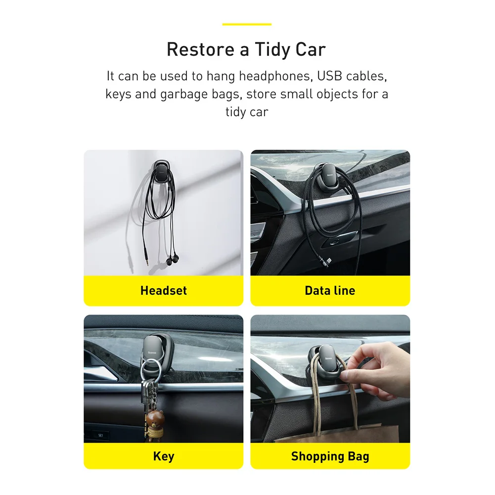 4pcs Car Hooks Organizer USB Cable Headphone Key Storage for Home Room Car Strong Bearing Capacity Hook Hanger