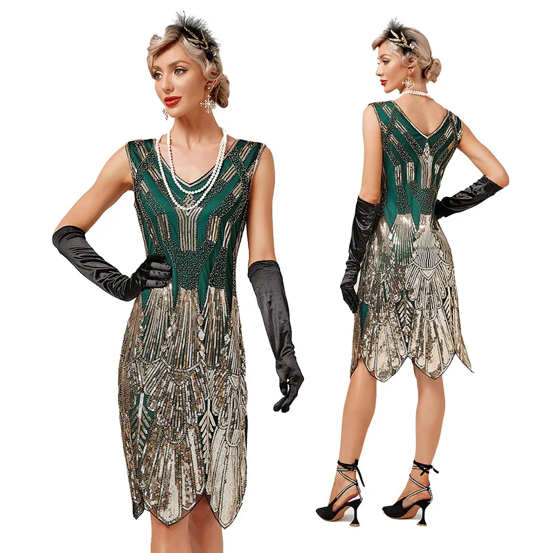 Vestido Sexy Vintage de lentejuelas Flapper, traje de gran Gatsby con cuello en V, fiesta de cóctel, 2022, gran oferta