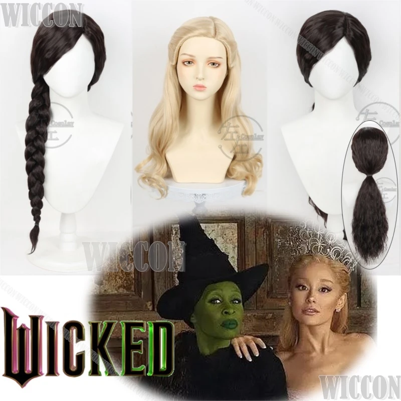 Glinda Elphaba Wicked Galinda Movie Cosplay Prop Black Wig Blonde Wig Witch Women Girl Curly Hair Holloween Roleplay Customized