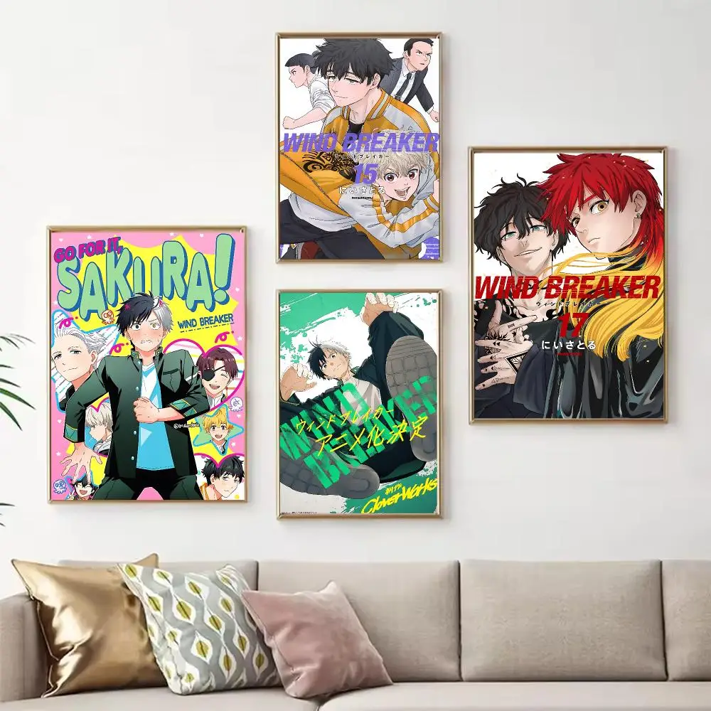 Trending Anime Wind Breaker Poster Chic Art Poster Self-Adhesive No Glue Residue for Bedroom Hallway