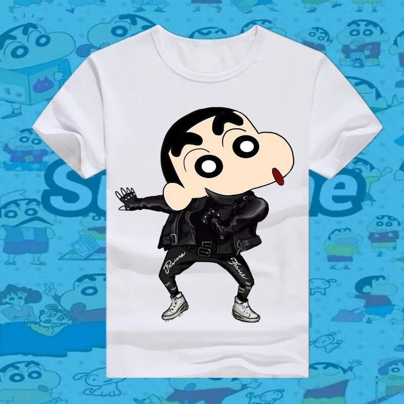 2026 Summer New Cotton Crayon Shin Chan Print T Shirt Women Street Style Fashion Casual Crew Neck Top