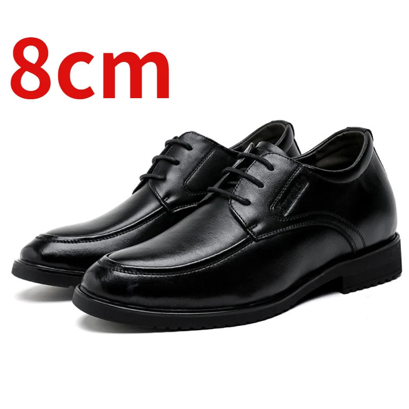 Men's Dress Shoes Increase 8cm Genuine Leather Derby Height-increasing Shoes Comfortable Breathable Groom Wedding Elevator Shoes