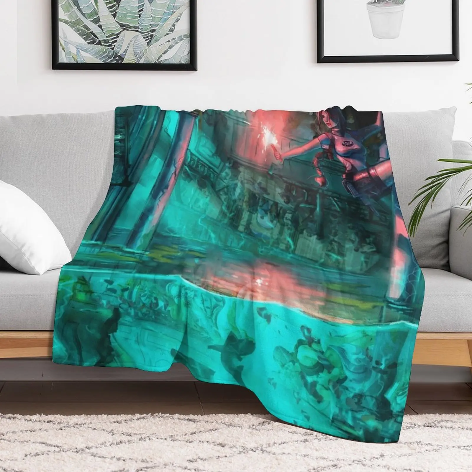 Wreck of the Maria Doria - Tomb Raider 2 - Lara Croft Art by Eliott Cha'coco Throw Blanket