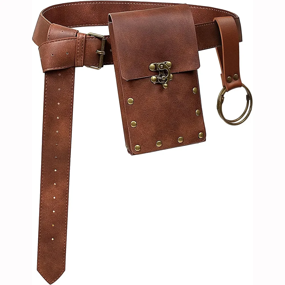 طقم حزام جلدي تنكري من القرون الوسطى ، حزام بخار ، عملات نحاسية ، حقيبة خصر ، فستان عصر النهضة ، لعب الأدوار ، الهالوين ، 3 *