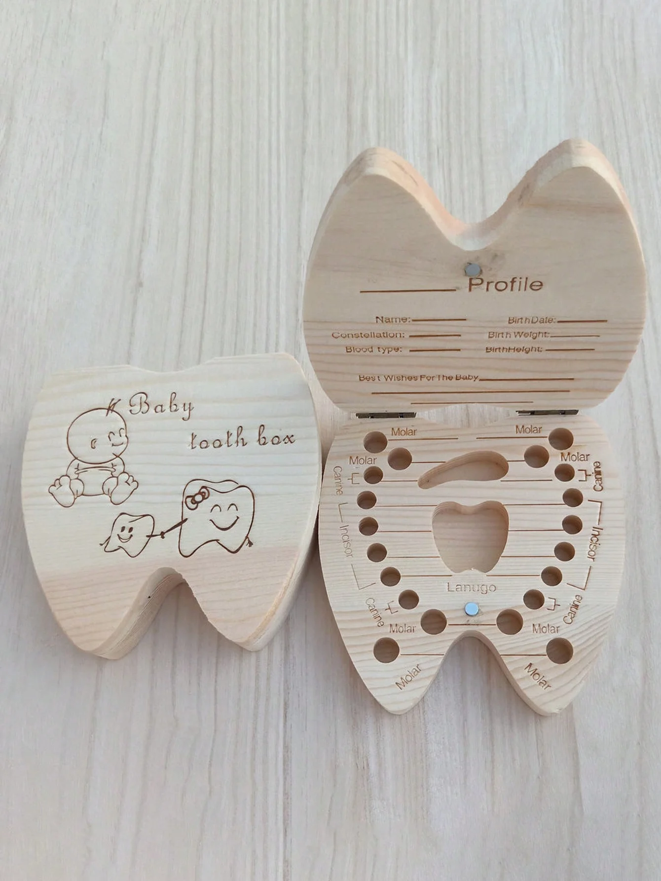 1PC Male Baby English Wooden Baby Tooth Box, Fetal Hair Umbilical Cord Tooth Collection Box, Infant Souvenir Box