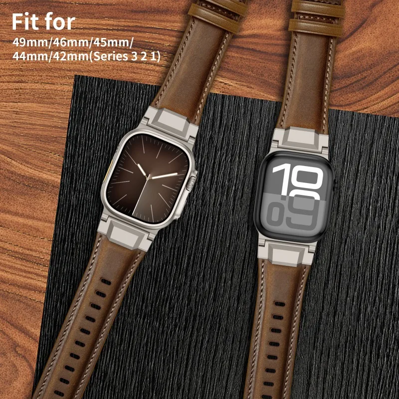 

Кожаный браслет для Apple Watch Ultra 3/2/1 49 мм 46 мм 45 мм 44 мм 42 мм Стильный ремешок для IWatch Series 11 10 9 8 7 6 5 SE Correa